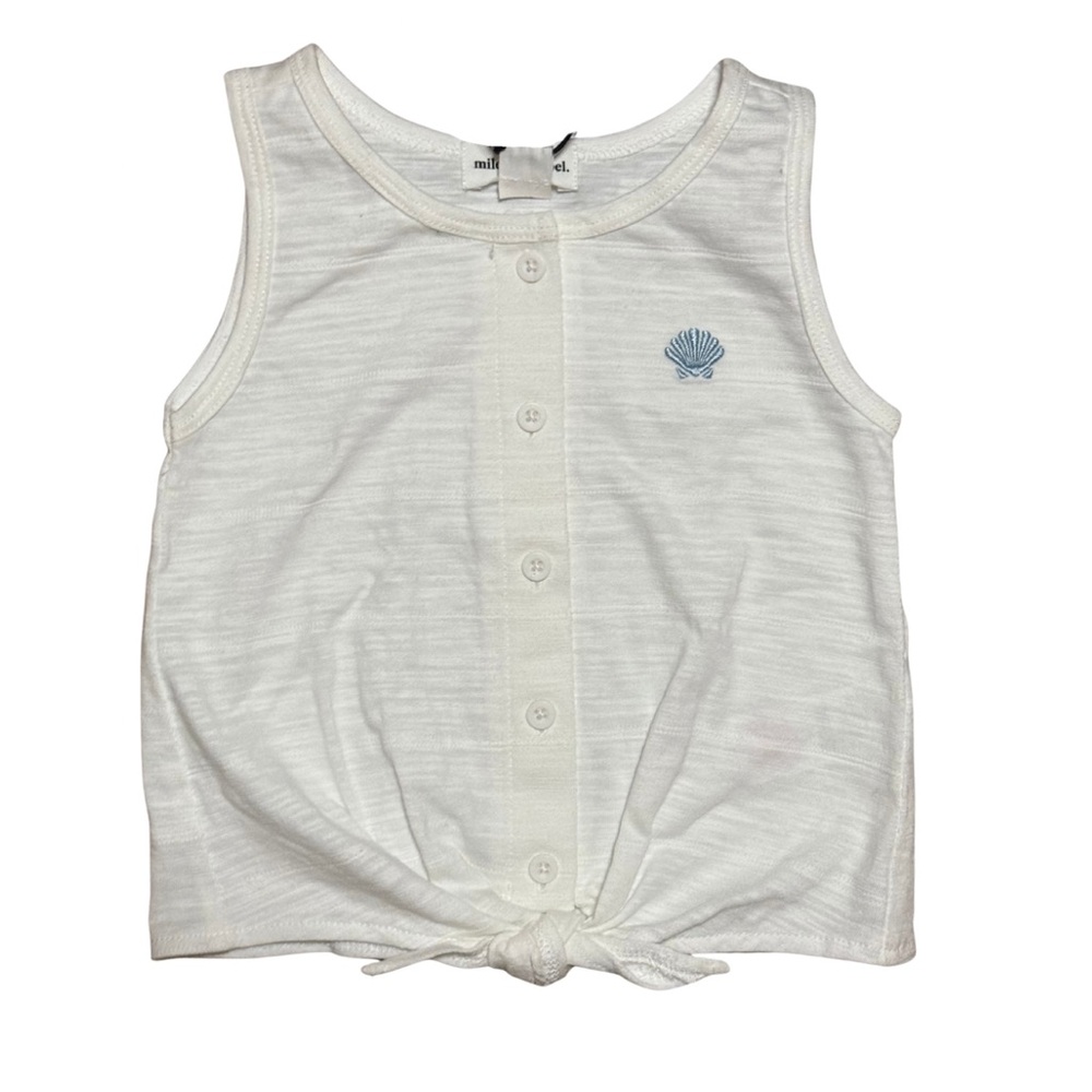 Miles the Label White Tie Front Tank with embroidered shell Girls Size 2 NWOT